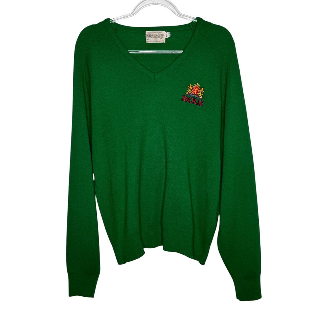 90s Bols Green Acrylic V-Neck Sweater XL Made in USA